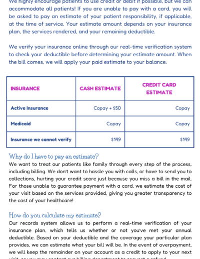 KidsStreet Cash Pay Billing Policy