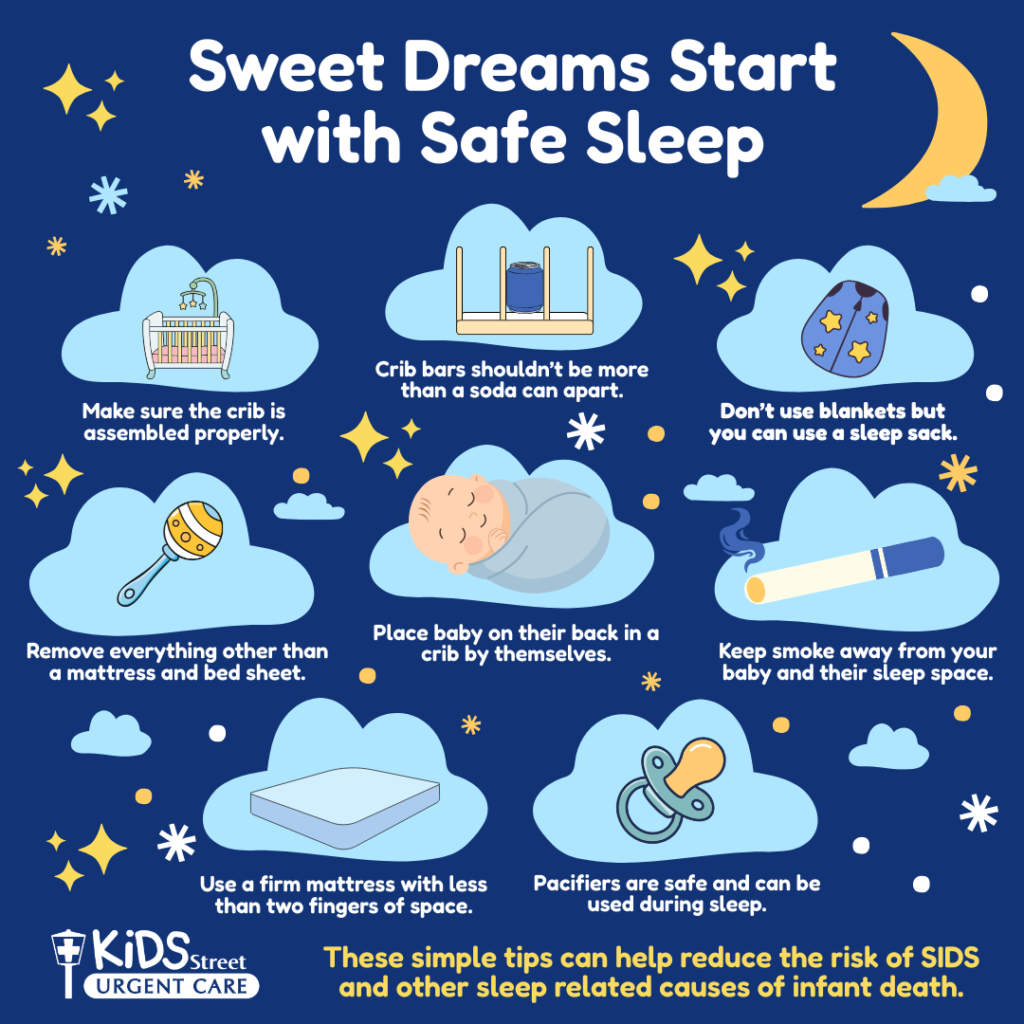 Sudden Infant Death Syndrome (SIDS) infographic with safe sleep tips