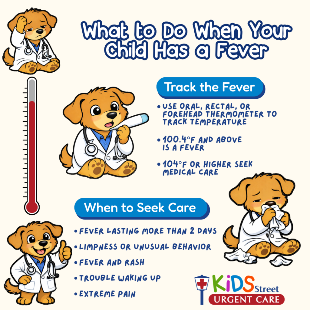 When to worry about fevers in kids and babies infographic by KidsStreet Urgent Care