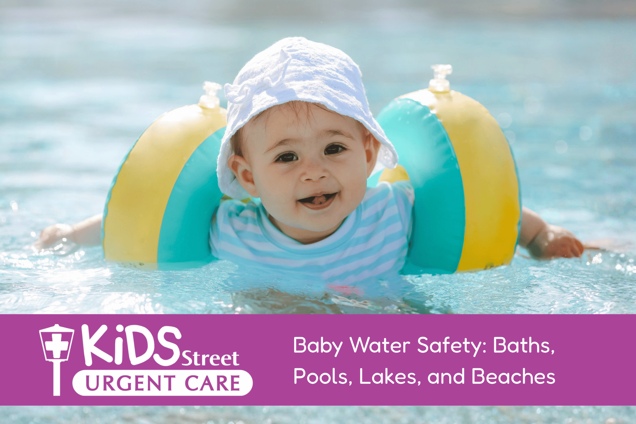 Baby in the pool with a float for Baby Water Safety: Baths, Pools, Lakes, and Beaches blog post